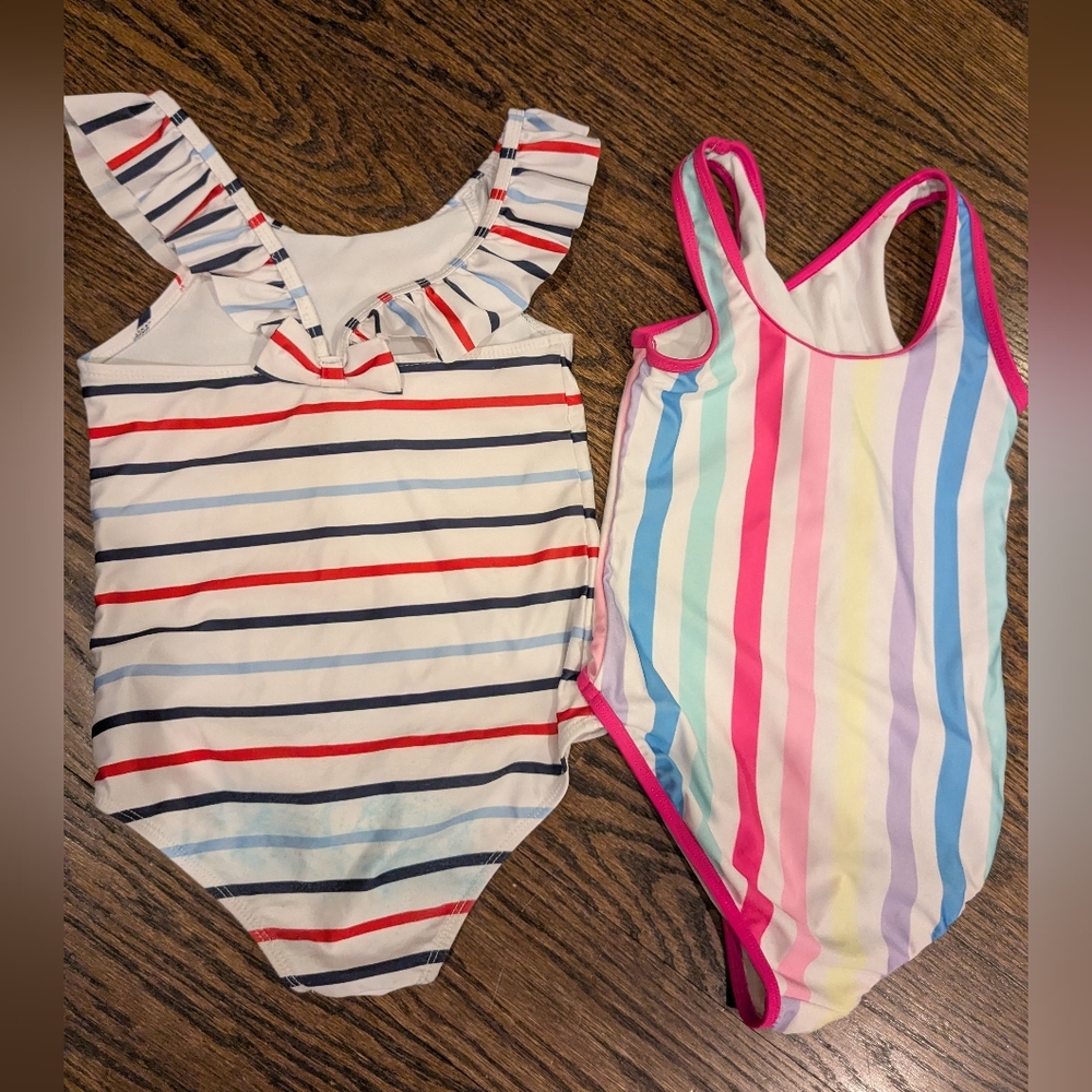 Girls' Striped One-Piece Swimsuits (White & Multicolor)